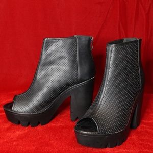 Vegan Leather Peep Toe Heeled Booties
